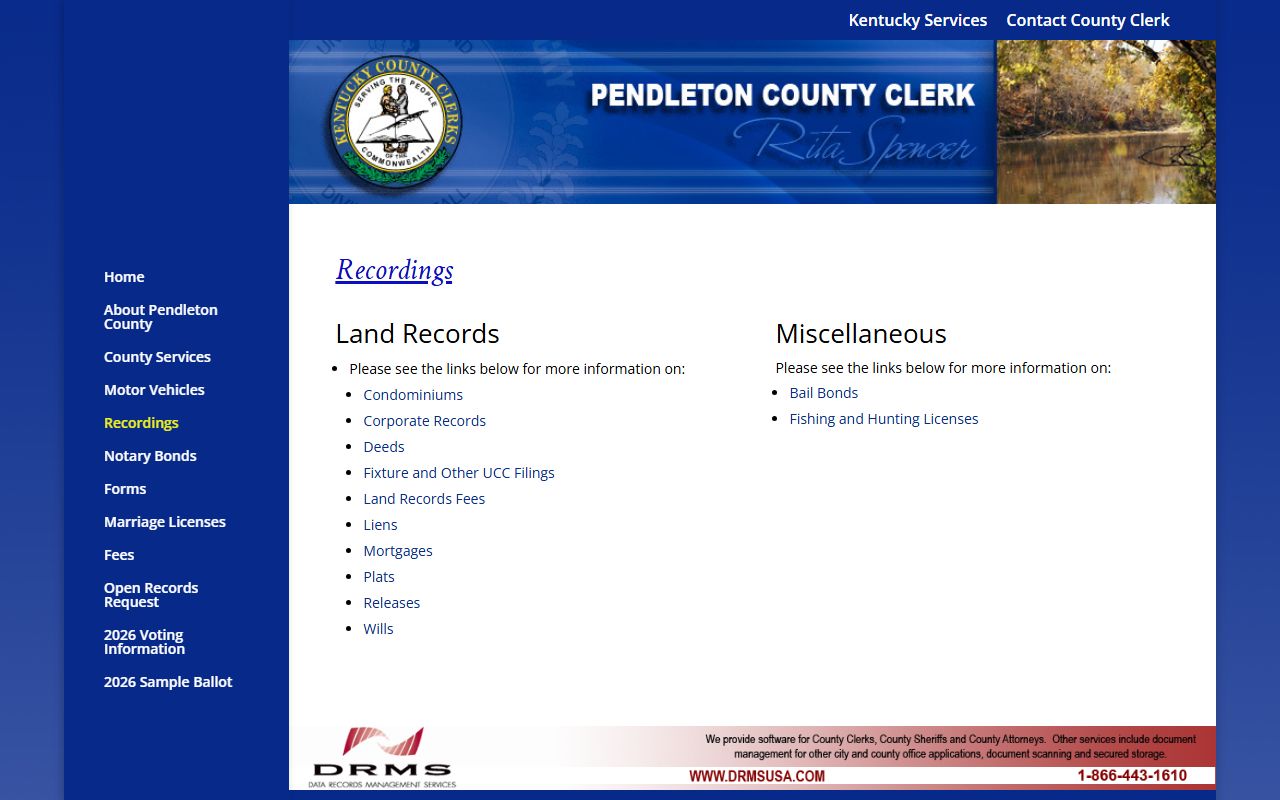 Pendleton County Circuit Court Clerk and County Clerk recording categories