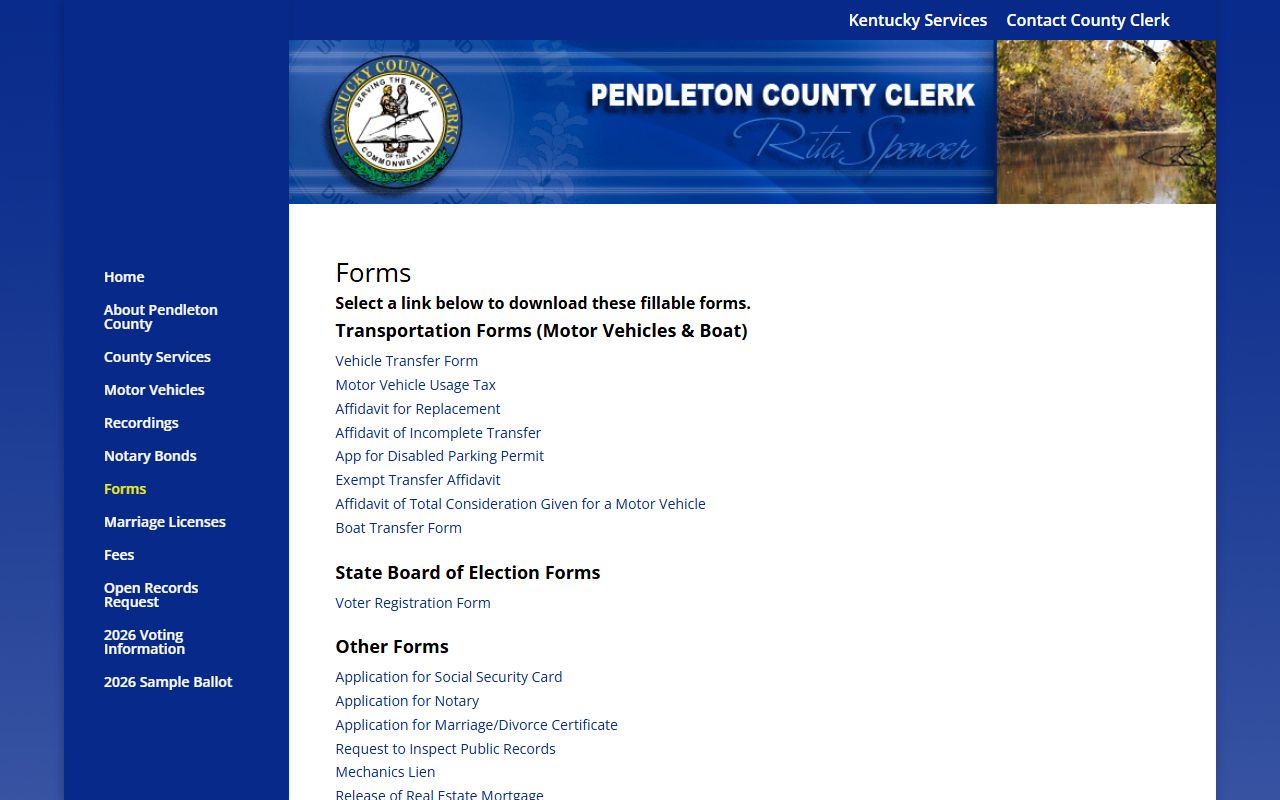 Pendleton County Circuit Court Clerk and County Clerk downloadable forms
