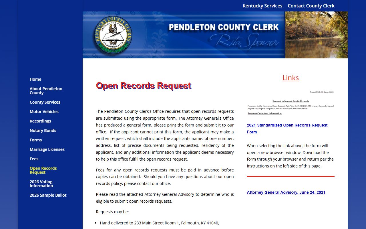 Pendleton County Circuit Court Clerk records request field comparison