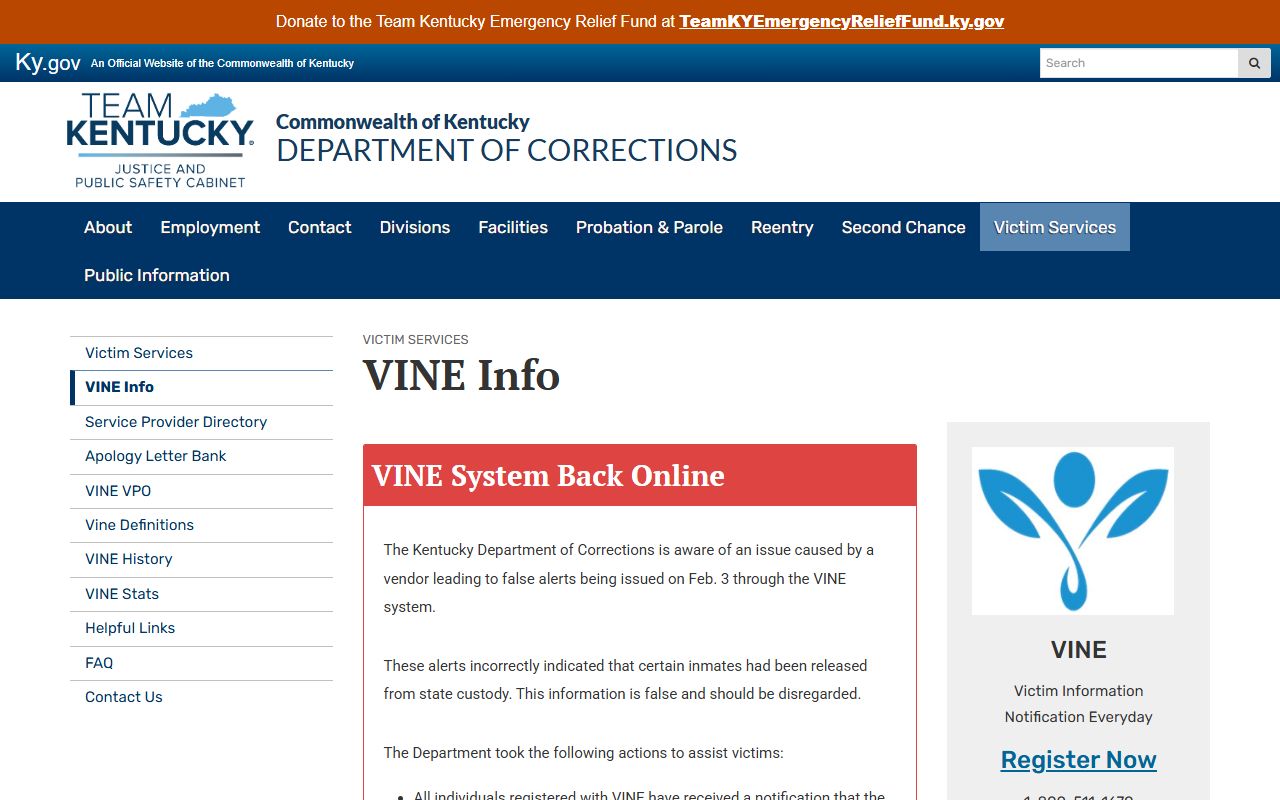 Pendleton County inmate records Kentucky DOC VINE information