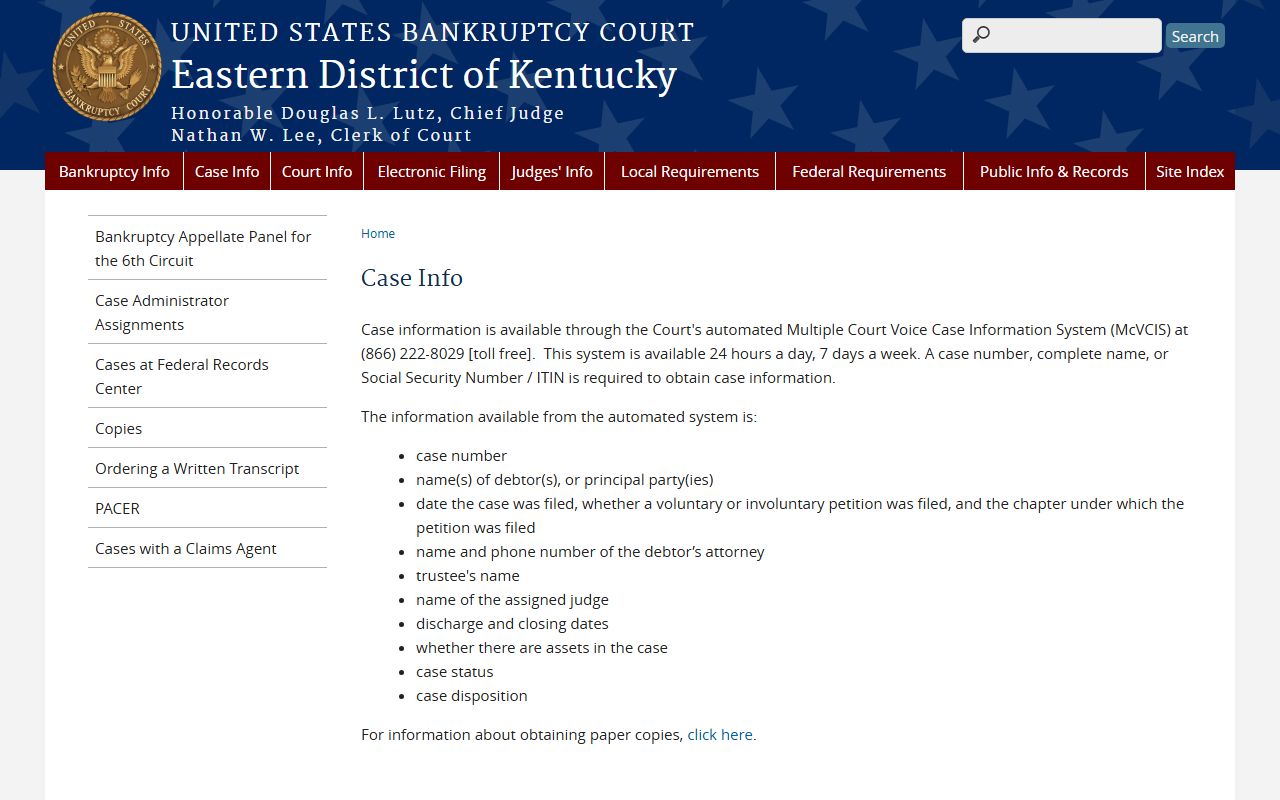 Pendleton County court records bankruptcy case information page