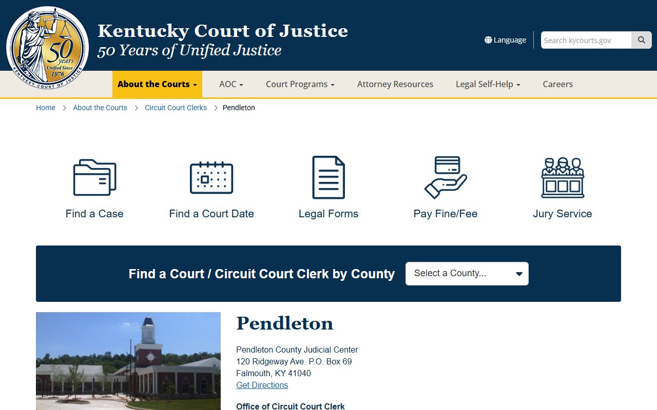 Pendleton County court records Kentucky Court of Justice county page