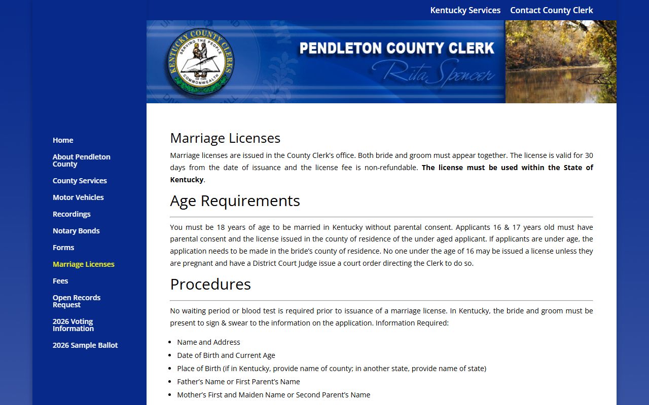 Pendleton County marriage records license application field list