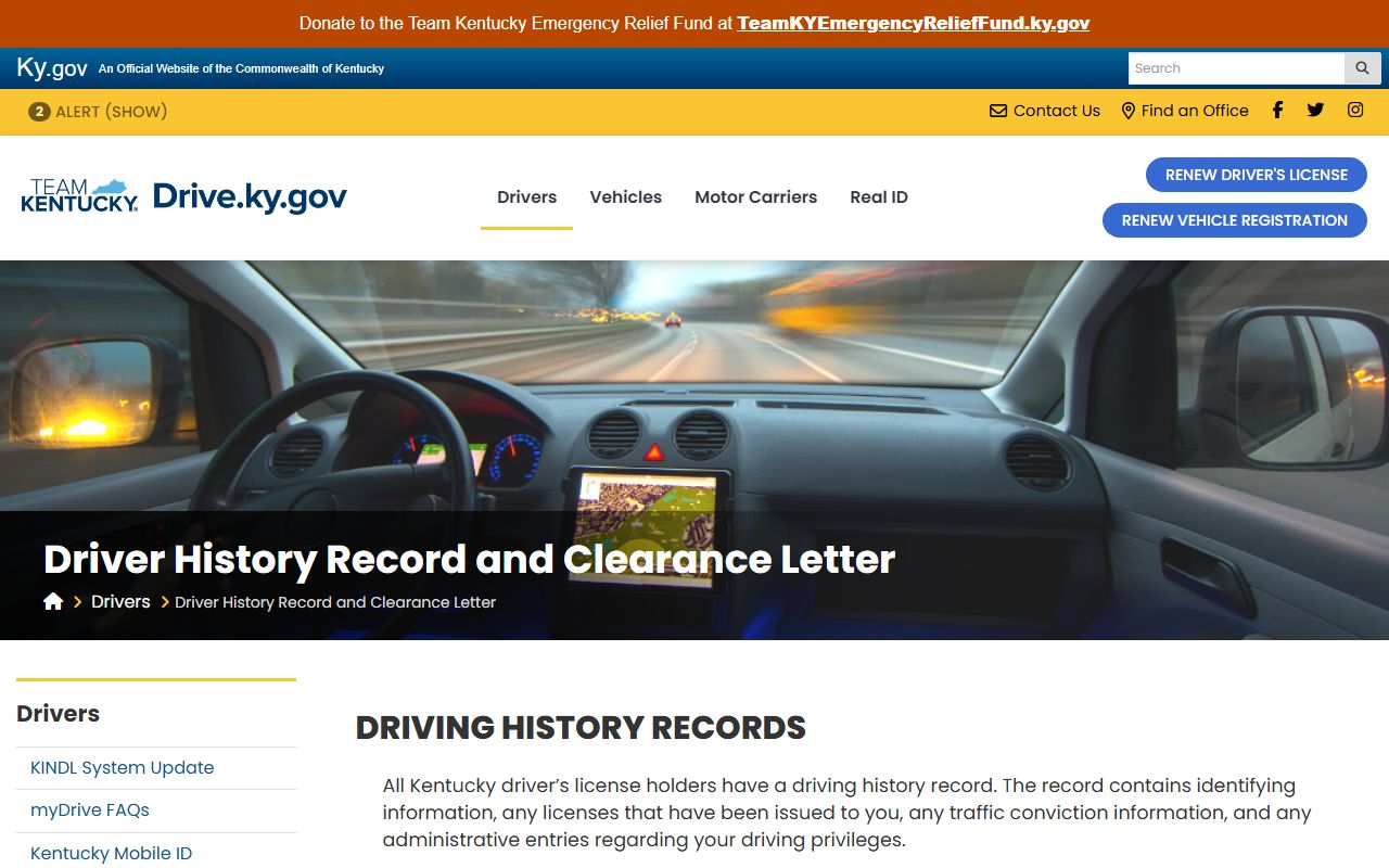 Pendleton County traffic court records Kentucky driver history page
