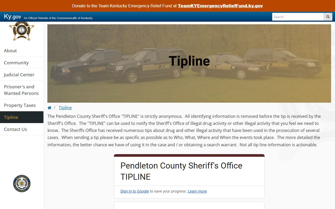 Pendleton County warrant records anonymous sheriff tipline