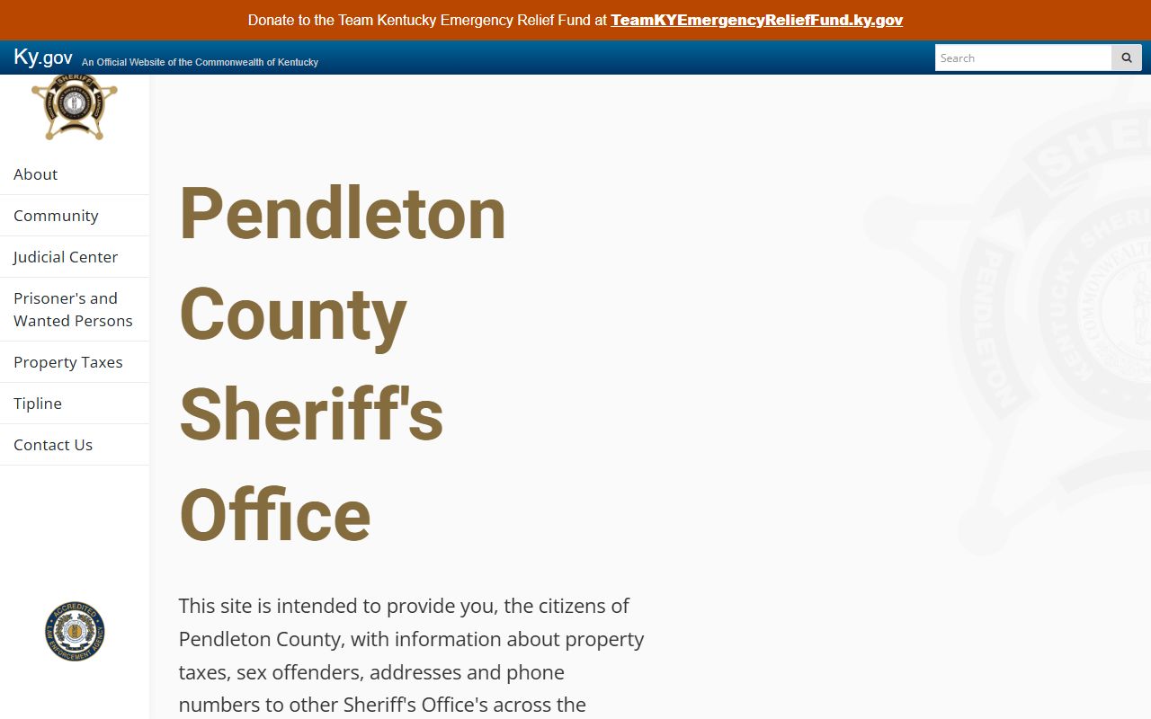Pendleton County warrant search sheriff homepage